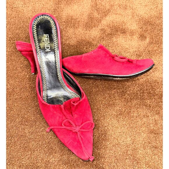 Fendi Red Suede Kitten Heels Size 36 - Picture 2 of 7